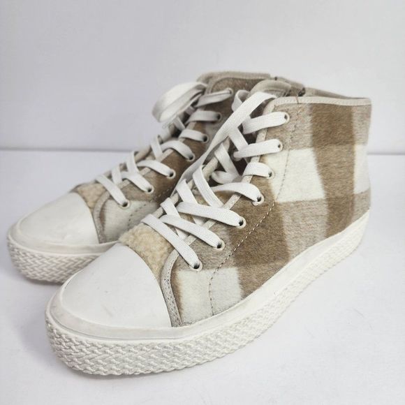 Dolce Vita Veola Checkered Plush Hightop Tan Sneakers, Women's 9.5 - Picture 1 of 7